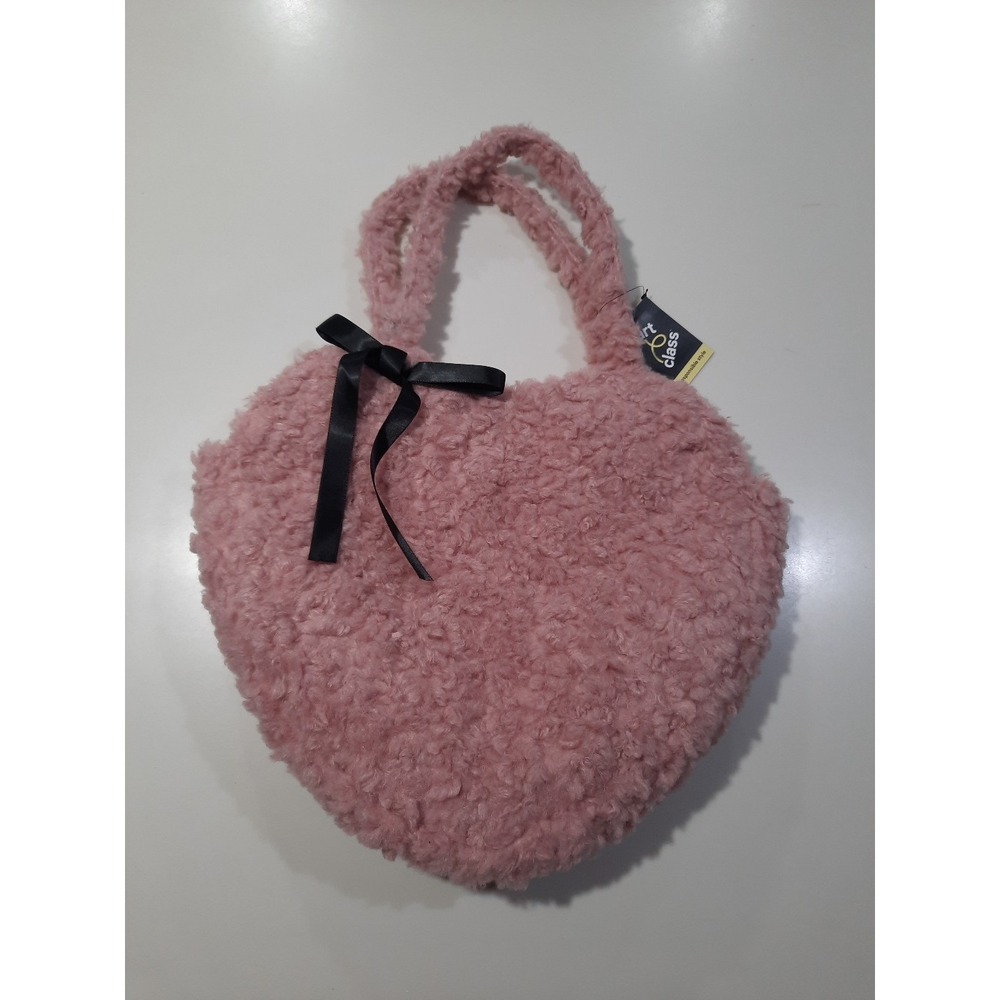 Art Class Heart Shaped Shoulder Bag Womens Pink Sherpa Stylish Chic Fashion NWT